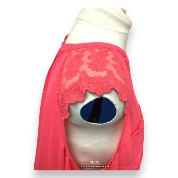 Torrid Women’s Plus Lace Cap Sleeve and Shoulder V Neck Blouse, Coral, size 2X - Picture 3 of 7